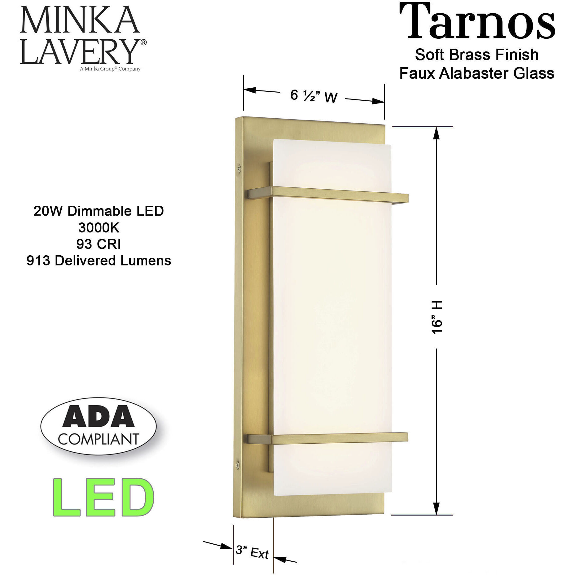 Tarnos LED 6.5 inch Soft Brass Wall Sconce Wall Light